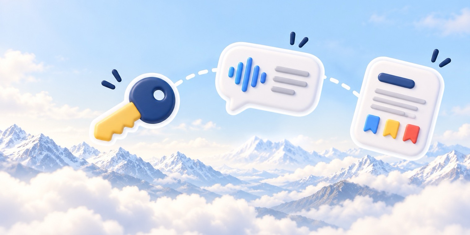 A key unlocks a transcript of your recording, which becomes a summary with chapters