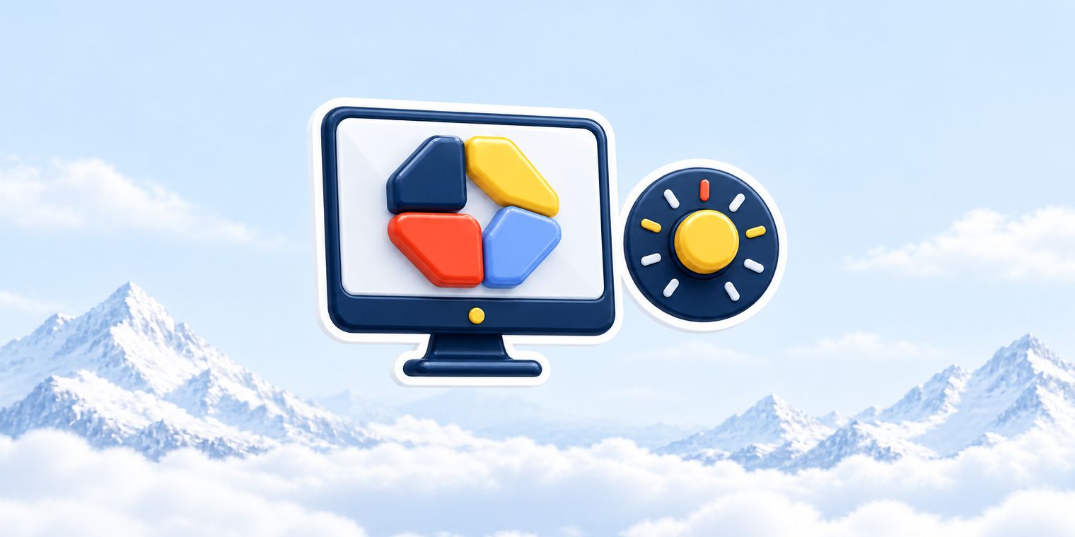 Illustration of a glossy 4K badge sticker on a monitor, with a settings dial