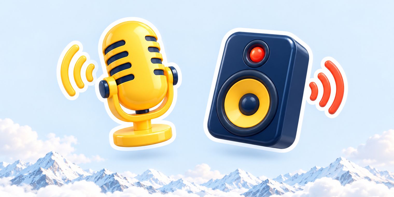 Illustration of a microphone sticker and a speaker sticker side by side, each with its own sound wave