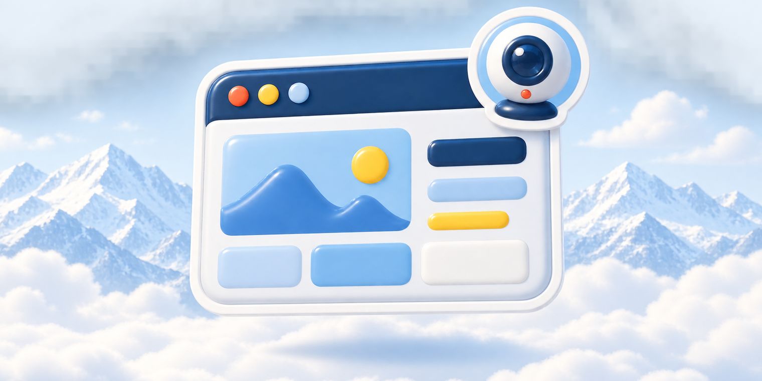 Illustration of a browser window with a small round camera bubble floating over it