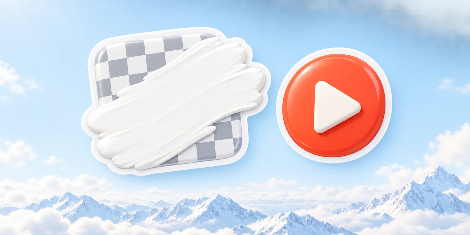 a transparency checkerboard covered by a white swatch beside a play-button video