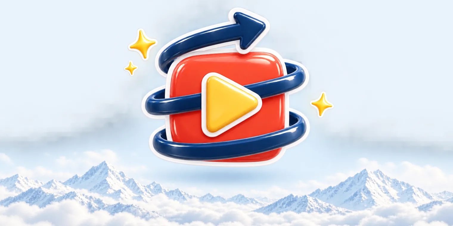 a play-button video wrapped three times by a repeat arrow