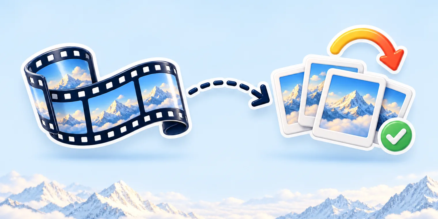A glossy film-strip sticker flowing into looping picture-frame stickers